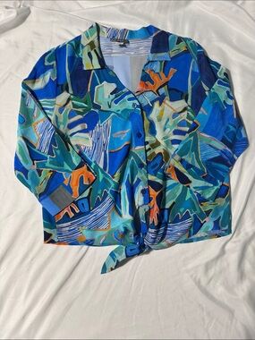 Simply Art by Dolcezza Abstract Resortwear Tie-Front Blouse Small Vacation 25683